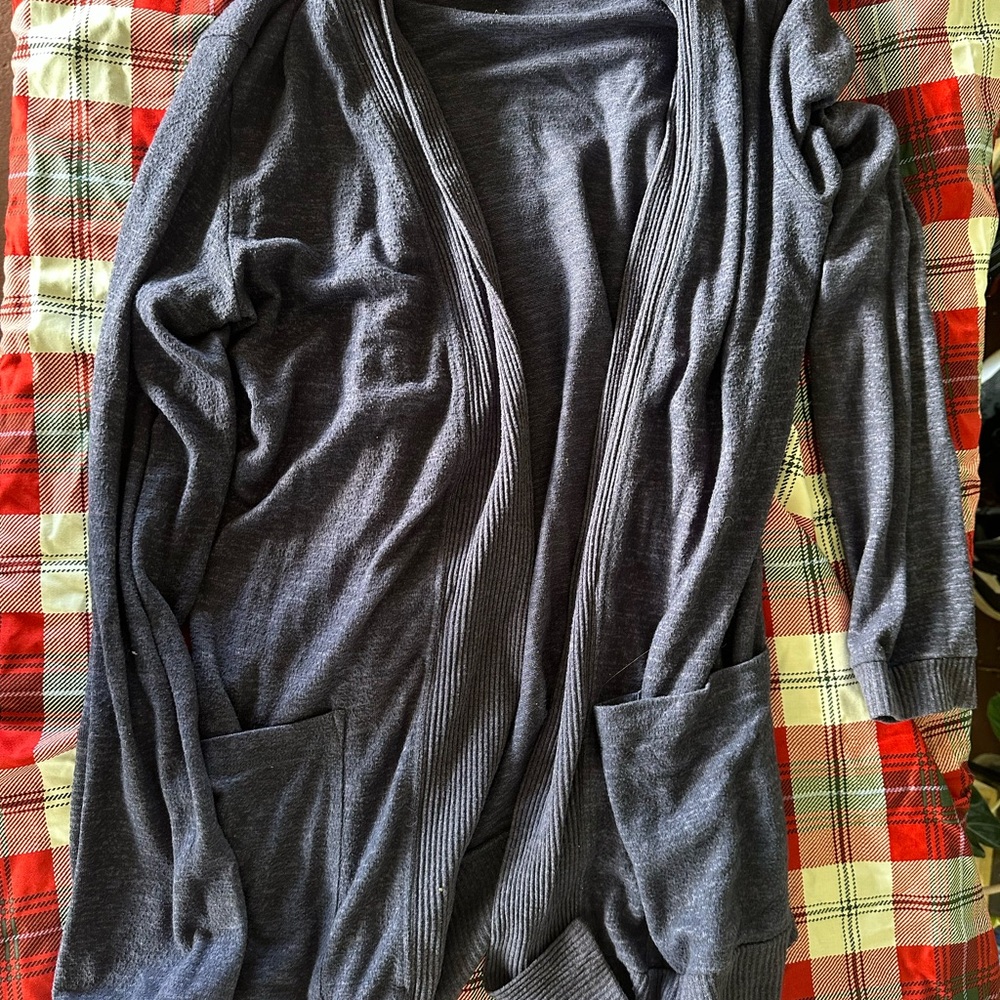Bobeau Charcoal Ribbed Cardigan
